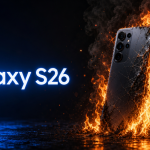 Concept : un Galaxy S26 Samsung en flammes dans une poche, illustration de l'incident d'emballement thermique