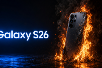 Concept : un Galaxy S26 Samsung en flammes dans une poche, illustration de l'incident d'emballement thermique
