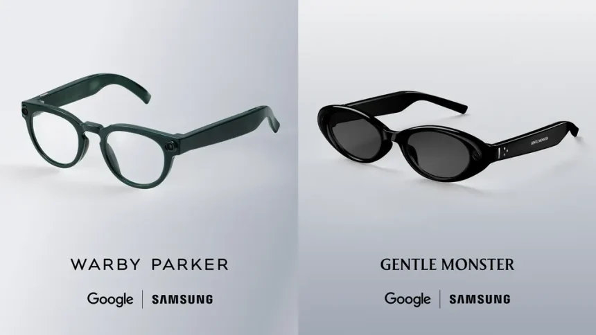Lunettes intelligentes Warby Parker co-developpees avec Google (Gemini) et Samsung, visuel officiel de l'annonce Google I/O 2026