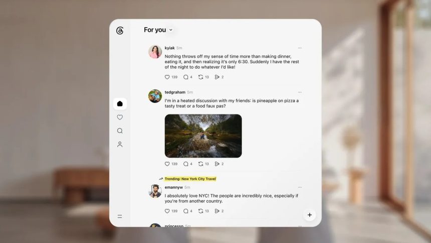 Application Threads en app native sur les casques Meta Quest, interface flottante en réalité mixte
