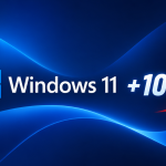 Logo Windows 11 avec indicateur +10% et flèche rouge montante, illustrant la hausse des frais de licence