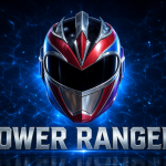Casque Power Rangers sur fond techno bleu, rendu concept de la série live-action annulée par Disney+