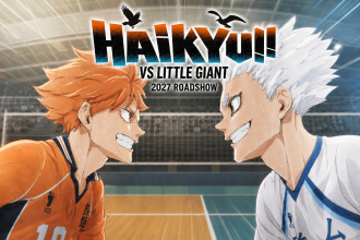 Haikyu!! VS Le Petit Géant, key art du second film : Hinata Shoyo de Karasuno face à Hoshiumi Korai de Kamomedai, sortie 2027