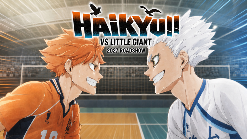 Haikyu!! VS Le Petit Géant, key art du second film : Hinata Shoyo de Karasuno face à Hoshiumi Korai de Kamomedai, sortie 2027