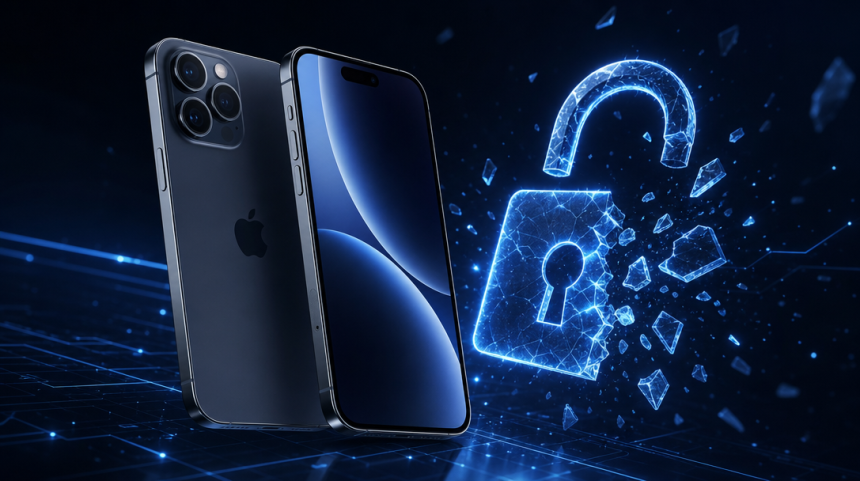 Concept jailbreak pour iOS 26, iPhone avec cadenas de sécurité numérique brisé