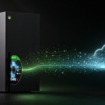 Rendu concept d'une Xbox Series X transformant un jeu physique sur disque en licence numérique dans un cloud, programme Disc-to-Digital