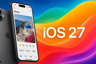 iPhone affichant l'app Photos d'iOS 27 avec les notes 5 étoiles et les mots-clés