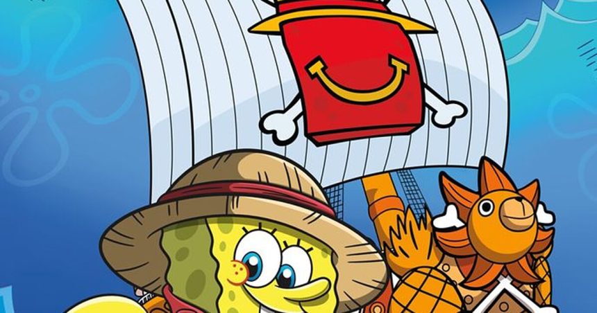 One Piece x Bob l'éponge : visuel officiel du Happy Meal McDonald's crossover mondial
