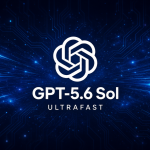 Logo OpenAI avec le nom du modèle GPT-5.6 Sol et son mode Ultrafast, concept sombre sur fond techno
