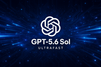 Logo OpenAI avec le nom du modèle GPT-5.6 Sol et son mode Ultrafast, concept sombre sur fond techno