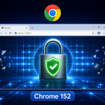 Illustration conceptuelle Chrome 152 : fenêtre navigateur avec cadenas et bouclier de sécurité, 327 correctifs dont 10 critiques