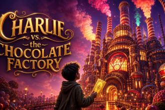 Key art concept de Charlie vs. the Chocolate Factory, le film d'animation Netflix de 2027 avec Taika Waititi en Willy Wonka