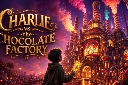 Key art concept de Charlie vs. the Chocolate Factory, le film d'animation Netflix de 2027 avec Taika Waititi en Willy Wonka