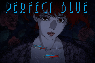 Affiche officielle de Perfect Blue, Mima Kirigoe aux cheveux rouges avec les tétra néon, Satoshi Kon