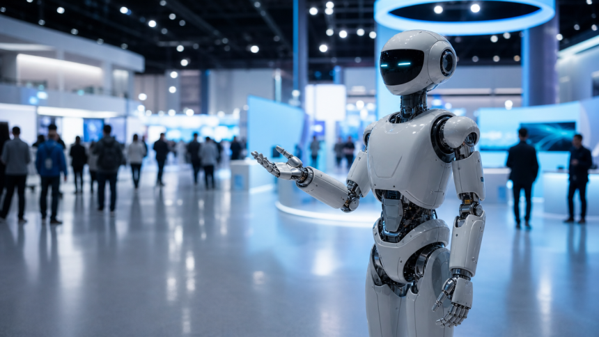 Robot humanoïde exposé dans les allées de la World Robot Conference 2026 à Pékin