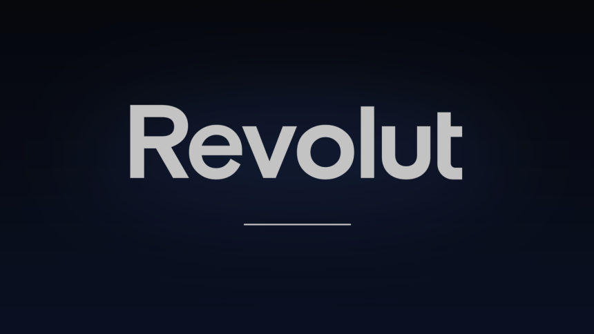 Logo officiel Revolut en blanc sur fond bleu marine, néobanque visant les 500 milliards de dollars de valorisation
