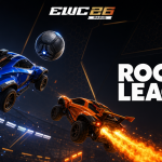 Esports World Cup 2026 Rocket League à Paris : logo officiel EWC 26 avec deux voitures Rocket League en action dans l'arène
