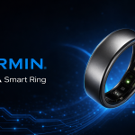 Garmin CIRQA Smart Ring, anneau connecté concept sur fond techno bleu