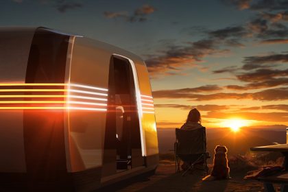 Tesla Robovan autonome dans un rendu pour le complexe Terafab