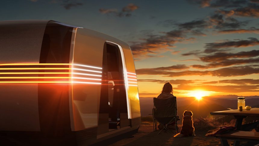 Tesla Robovan autonome dans un rendu pour le complexe Terafab