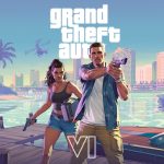 GTA 6, artwork officiel de Rockstar avec les protagonistes Lucia et Jason et le logo du jeu