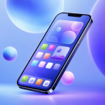 Concept smartphone premium avec icônes colorées, mise à jour iOS 27