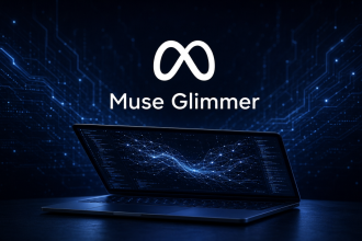 Logo Meta avec le nom du modèle Muse Glimmer sur fond techno sombre