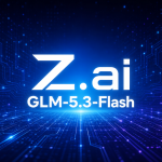 GLM-5.3-Flash, modèle multimodal open source de Z.ai, concept sur fond techno sombre