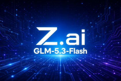 GLM-5.3-Flash, modèle multimodal open source de Z.ai, concept sur fond techno sombre