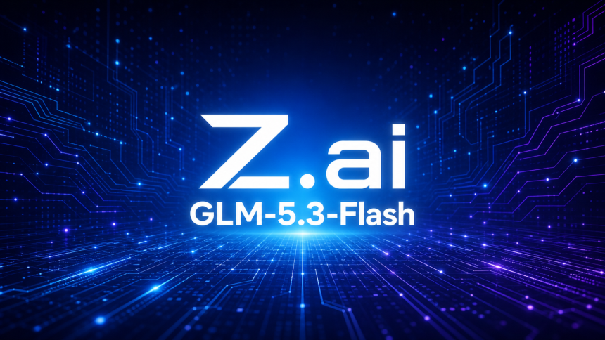 GLM-5.3-Flash, modèle multimodal open source de Z.ai, concept sur fond techno sombre