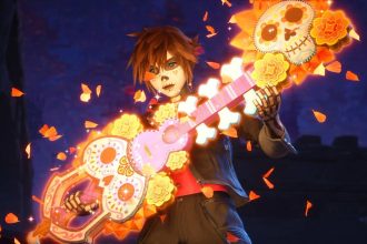 Key art officiel de la série anime Kingdom Hearts commandée par Disney+ et Disney Channel, montrant Sora armé de sa Keyblade aux motifs de sucre et de soucis, en écho au monde Coco.