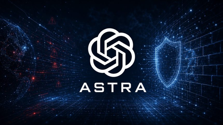 Logo OpenAI avec le nom du modèle Astra, concept sombre inspiré cybersécurité