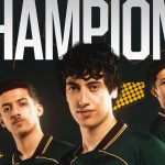 Team Falcons champions Rocket League EWC 2026 : les trois joueurs Dralii, Rw9 et Kiileerrz en tenue officielle du club