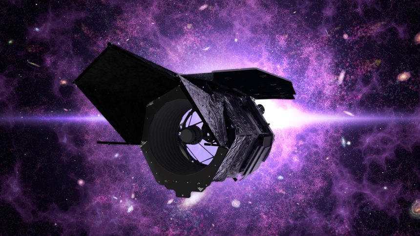 Le télescope spatial Nancy Grace Roman de la NASA, rendu officiel contre une toile de fond cosmique liée à l'énergie noire