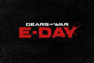Key art officiel de Gears of War: E-Day, le logo du jeu sur fond sombre