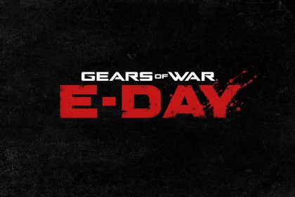 Key art officiel de Gears of War: E-Day, le logo du jeu sur fond sombre