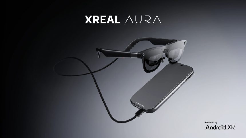 Visuel officiel des lunettes connectées XREAL Aura, propulsées par Android XR