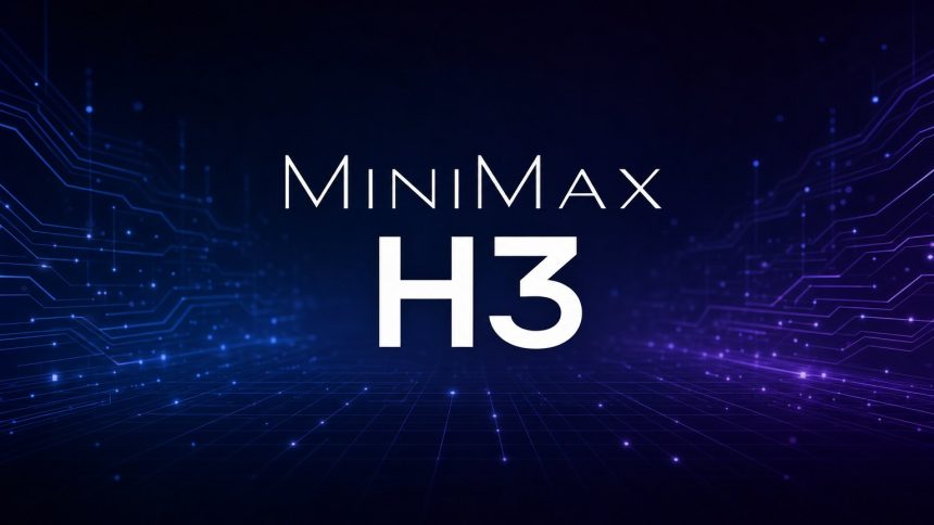MiniMax H3, rendu concept blanc sur fond techno abstrait sombre