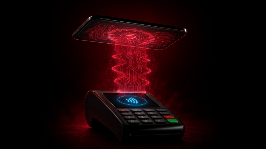 Illustration du malware Android WindRelay, attaque par relais NFC entre un smartphone et un terminal de paiement sans contact