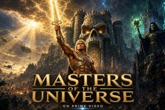 Affiche key art Masters of the Universe : He-Man brandit son glaive devant Castle Grayskull, face à Skeletor, sur Prime Video