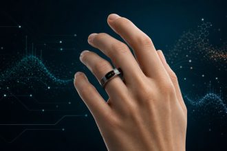 Bague connectée santé mesurant glucose, alcool et cétones dans la sueur, rendu concept