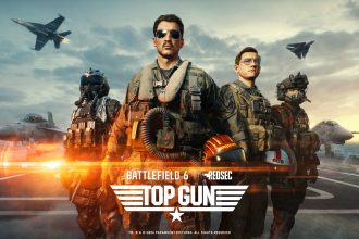 Key art officiel de la collaboration Battlefield 6 x Top Gun avec les chasseurs et le porte-avions