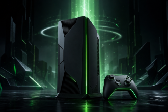 Concept console de jeu next-gen noire avec accents verts, Project Helix Xbox