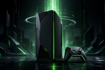 Concept console de jeu next-gen noire avec accents verts, Project Helix Xbox
