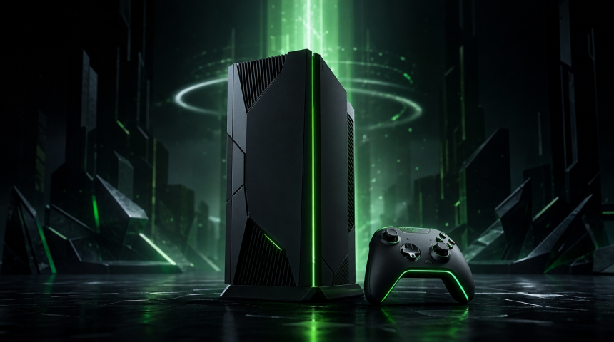 Concept console de jeu next-gen noire avec accents verts, Project Helix Xbox