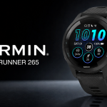 Offre promo de la montre Garmin Forerunner 265 noire, badge PROMO, écran AMOLED sur fond premium