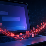 Concept sécurité : assistant Microsoft Copilot exfiltrant des données (fichiers, localisation) vers un serveur distant, illustrant la faille d'injection de prompt « Reprompt »