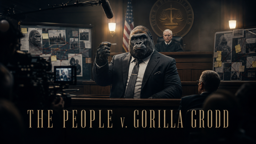 The People v. Gorilla Grodd, key art concept du mockumentaire DC pour HBO Max