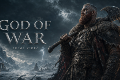 God of War, concept key art de la série Prime Video avec un guerrier nordique barbu