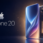 iPhone 20, rendu concept du design tout verre incurvé, écran sans découpe, logo Apple